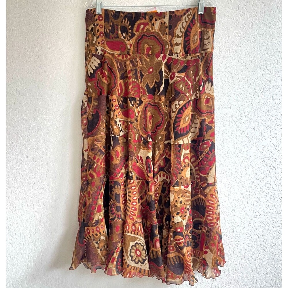 Ruby Rd. Womens Skirt Brown 16 Tiered Floral  Bohemian Hippie VTG Y2k‎